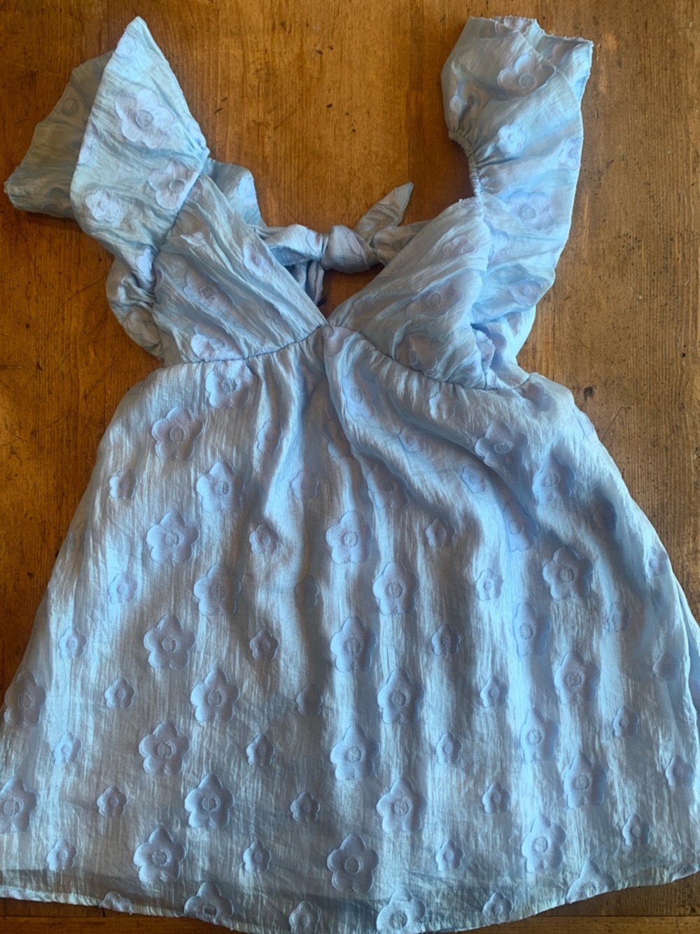 Thirty Thirty Light Blue Floral Embroidered Ruffle Sundress